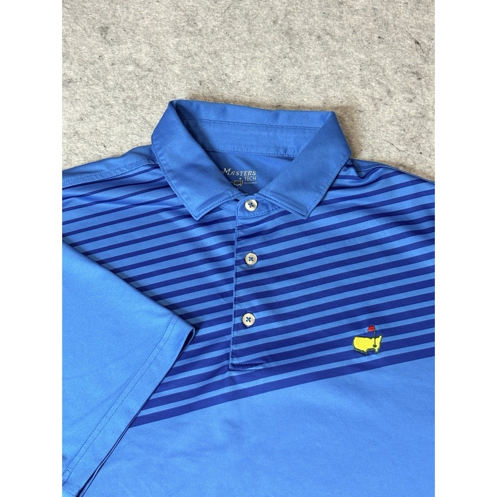 Masters Tech Polo Shirt Men's Large Blue Augusta National Golf Striped Logo